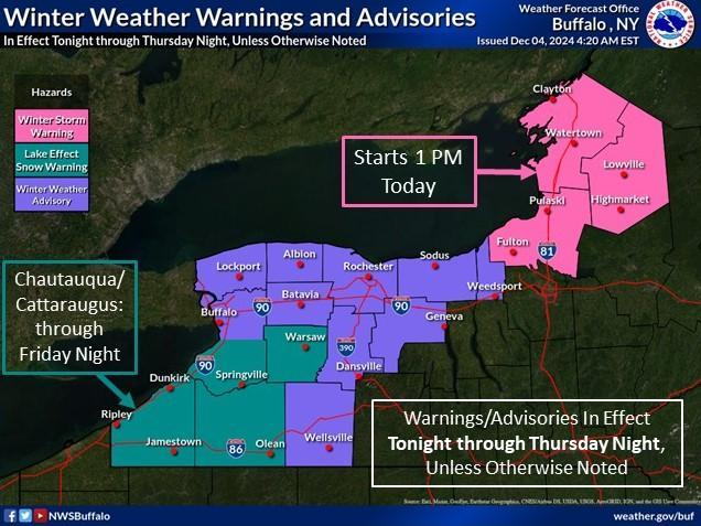 Second Lake Effect Snow Warning Issued, Begins Wednesday Evening ...